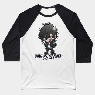 Born and Raised in 90's Chibi Rocker Boy Design Baseball T-Shirt